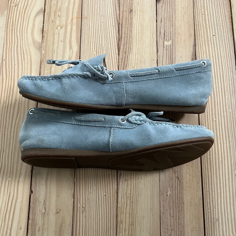 Michael Kors‎ Sutton Suede Moccasins Blue Grey Loafers Silver Hardware MG18C 8M